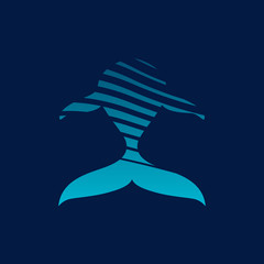 Blue whale strips logo sign on dark background