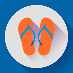 Beach sandals or slippers icon with long shadow. Flat design style.