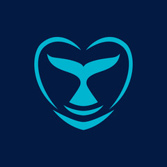 whale dolphin tail heart logo sign emblem vector illustration