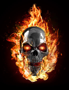 metal skull, flames