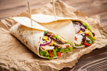 Tortilla with a mix of ingredients