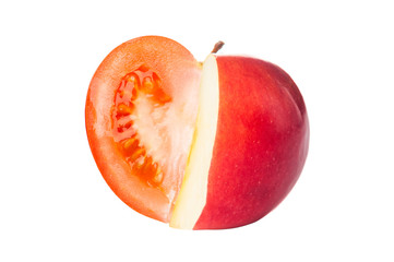 Red apple with tomato content  on white background