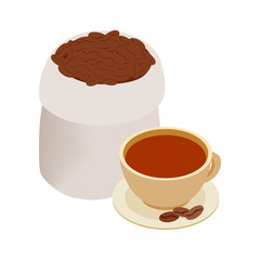 Cup of coffee and coffee beans icon