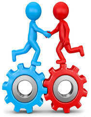 3d M&auml;nnchen auf Zahnr&auml;der Partner