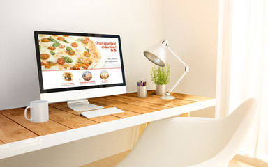 minimalist workplace with order online food computer