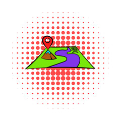 Map with pin pointers icon, comics style