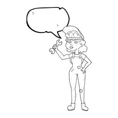 speech bubble cartoon woman with spanner