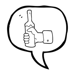 speech bubble cartoon hand holding bottle of wine