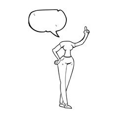 speech bubble cartoon female body with raised hand