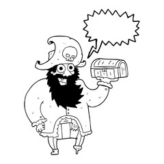 speech bubble cartoon pirate captain with treasure chest