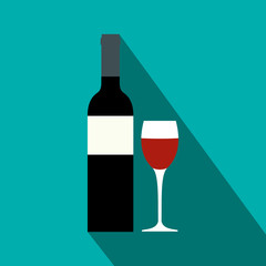 Red wine bottle icon, flat style 