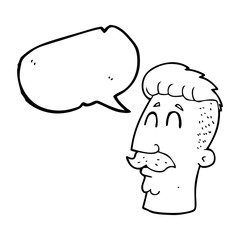 speech bubble cartoon man with hipster hair cut