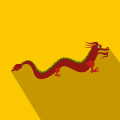 Red chinese dragon icon, flat style