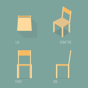 Set of wooden chair isometric drawing