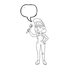 speech bubble cartoon capable woman with wrench