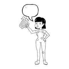 speech bubble cartoon woman with beer
