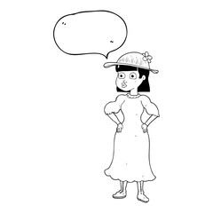 speech bubble cartoon woman in sensible dress