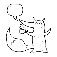 speech bubble cartoon wolf with coffee cup