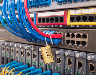 network and data protection concept with padlock and switch