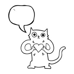 speech bubble cartoon cat with love heart