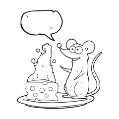 speech bubble cartoon mouse with cheese