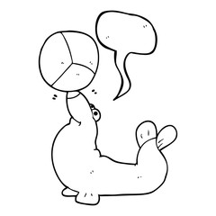 speech bubble cartoon seal balancing ball