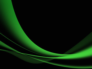 Soft abstract green flowing design on black background