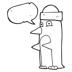 speech bubble cartoon penguin wearing hat