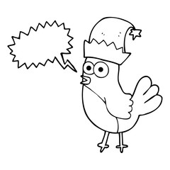 speech bubble cartoon robin in christmas hat