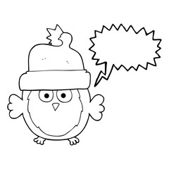 speech bubble cartoon owl wearing christmas hat