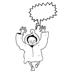 speech bubble cartoon dancing death skeleton