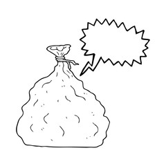 speech bubble cartoon tied sack