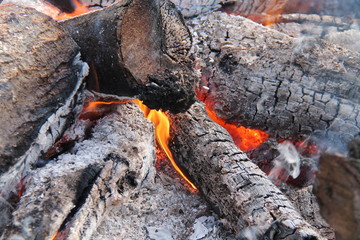 The Hot Embers of a Burning Wood Log Fire.