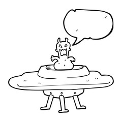 speech bubble cartoon alien in flying saucer