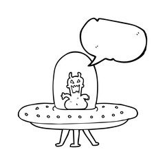 speech bubble cartoon alien in flying saucer