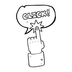 speech bubble cartoon click sign with finger