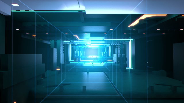 Technology background loop ,Camera move through futuristic structure 3d rendering