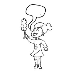 speech bubble cartoon undead monster lady cleaning