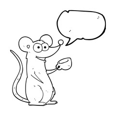 speech bubble cartoon mouse with cup of tea