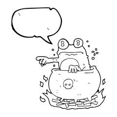 speech bubble cartoon halloween toad in cauldron