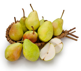 Food cousine composition ingredient for eating  composition fruit pears on wicker tray