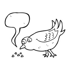 speech bubble cartoon bird pecking seeds