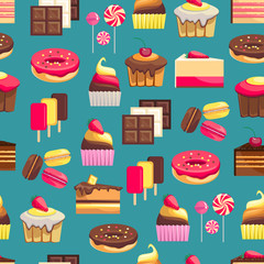 Seamless pattern with sweet dessert objects