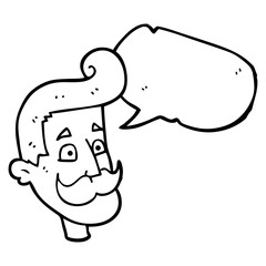 speech bubble cartoon man with mustache