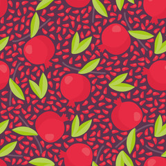 Hand drawn seamless texture with floral elements and garnets. Vector background