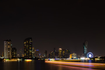 Fototapeta na wymiar Bangkok cityscape river side at Night time,Thailand.