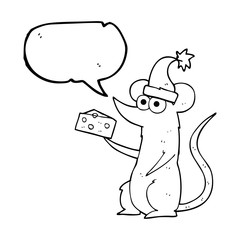 speech bubble cartoon christmas mouse with cheese