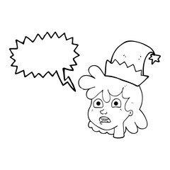 speech bubble cartoon woman wearing christmas hat