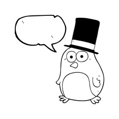 speech bubble cartoon bird wearing top hat