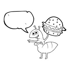 speech bubble cartoon ant carrying food